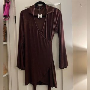 Brown shimmery wrap dress. NWT.